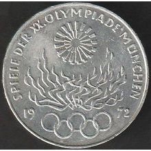 1972 D Germany 10 Mark Silver Coin Munich Olympics - Flame
