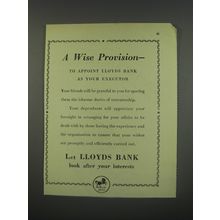 1949 Lloyds Bank Ad - A wise provision