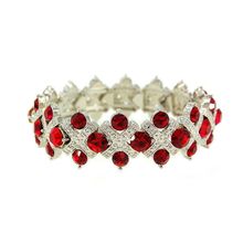 Rhinestone Stretch Bracelet - Double Line Gold Tone - Red - BR-CQB0832H