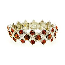 Rhinestone Stretch Bracelet - Double Line Gold Tone - Taupe - BR-CQB0832G