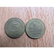 1988d 5 Pfennig Germany Coin