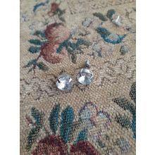 womens girls round pierced silver tone with white stone earrings