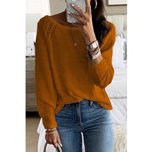 Brown Long Sleeve Cutout Shoulder Relaxed Sweater