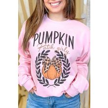 Pink Leopard Bowknot Pumpkin Graphic Halloween Sweatshirt