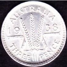 1938 Australia 1 Threepence Silver Coin