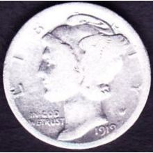 1919 USA 10 Cents Silver Coin Mercury