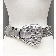 Belt - Studed Metallic Belt - Silver - BLT-TO40169/SV
