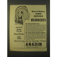 1964 Anadin Medicine Ad - How to relieve tense nervous headaches