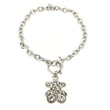 T-Bear Charm w/ Crystals Bracelet - Rhodium Plating - Clear - BR-0404CL