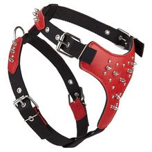 Dog Pet Leather/Nylon Harness With Spikes W 1 3/8" G 27"-32" - Red