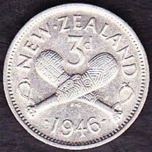 1946 New Zealand Threepence Silver Coin