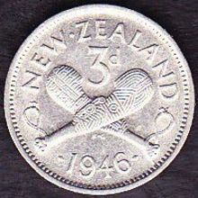 1946 New Zealand Threepence Coin