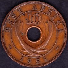 1951 Kenya (East Africa) 10 Cents Coin