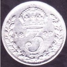 1899 Great Britain 3 Pence Silver Coin