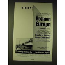 1936 Hamburg-American Line North German Lloyd Cruise Ad - Direct Bremen Europa