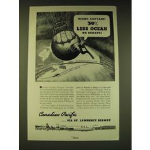 1936 Canadian Pacific Ad - Right, Captain! 39% Less Ocean to Europe