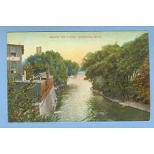 MA Lawrence Below The Flume View Of Tree Lined River w/Factory At Waters E~953