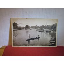 UNIVERSITY BOAT HOUSE & RIVER, OXFORD used antique postcard =