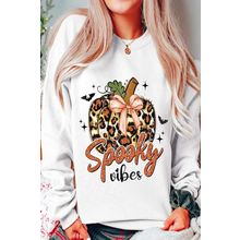 Beige Spooky Leopard Pumpkin Print Crew Neck Sweatshirt