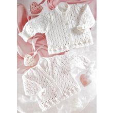 Baby Knitting Pattern Eyelet Cardigans 2 styles 0-5yrs Pearl Pink + Rice Pudding