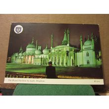 THE ROYAL PAVILION at night, BRIGHTON used postcard by Elgate. 1980 pm =