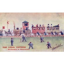 Our Local Express Altrincham To Manchester Train Railway Old Comic Postcard