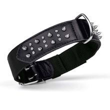 Dog Pet Leather/Nylon Collar With Spikes W 1 3/4" L 20"-25" - Black