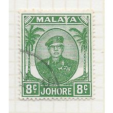 JOHORE SULTAN SIR IBRAHIM MALAYA 1949 8c SG138a 138a SG USED GREEN scuff