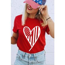 Red USA Flag Heart Shape Crewneck Graphic T Shirt