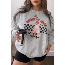 Light Grey Creep It Real Ghost Print Plus Size Sweatshirt