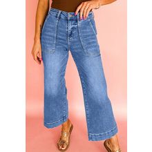 Sky Blue Cropped High Rise Wide Leg Jeans