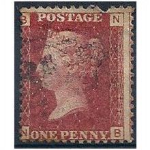 1858 SG43 1d Red Plate 103 Fine Used Check Letters "NB" - Pulled Perf.