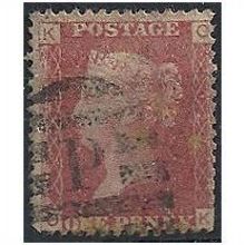 1858 SG43 1d Red Plate 127 Good Used Check Letters "OK".