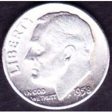 1958 USA 10 Cents Silver Coin Roosevelt