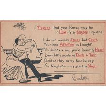 Spooning Get Engaged at Christmas Court Duck & Tart Antique Poetry Postcard