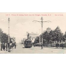 Trams at The Octagon Princes Street Dunedin New Zealand Old Postcard