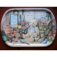 Wilscombe Decorative Melamine Serving Tray Teddy Bears/Gardening Very Good Cond.