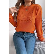 Flamingo Halloween Spooky Face Hollowed Pattern Casual Sweater