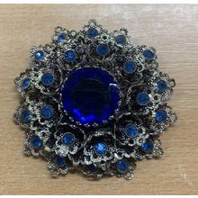 VINTAGE BLUE GEMSTONES CLUSTER LARGE ORNATE BROOCH 36 GRAMS 6.5cm-WIDE (P3)