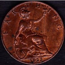 1922 Great Britain 1 Farthing Coin