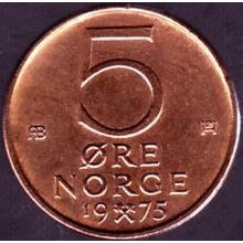 1975 Norway 5 Ore Coin