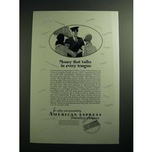 1929 American Express Travelers Cheques Ad - Money That Talks in Every Tongue