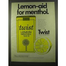 1974 Twist Lemon Menthol 100's Cigarettes Ad - Lemon-Aid