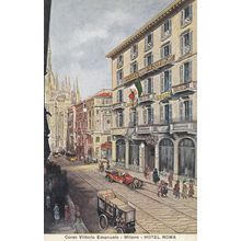 Hotel Roma Milan Milano Antique Drawing Postcard