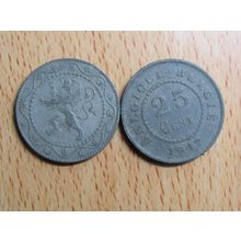 Belgium 1917 25 Centime Belgique (French Text) Coin