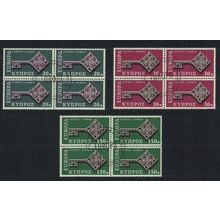 Cyprus Key with CEPT in handle Europa 3v Blocks of 4 1968 CTO SG#319-321