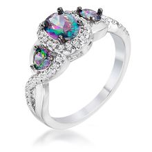 1.43Ct Rhodium & Hematite Plated Mystic & Clear CZ Three Stone Twisted Shank ...