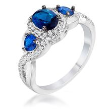 1.43Ct Rhodium & Hematite Plated Sapphire Blue & Clear CZ Three Stone Twisted...