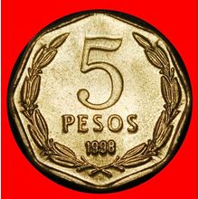 Ⰶ O'HIGGINS (1992-2015): CHILE ★ 5 PESOS 1998 DIES I+B! UNC★LOW START★NO RESERVE