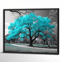 Large Tree Wall Art Turquoise Leaves Poster Picture Teal Tree Print For Lounge (